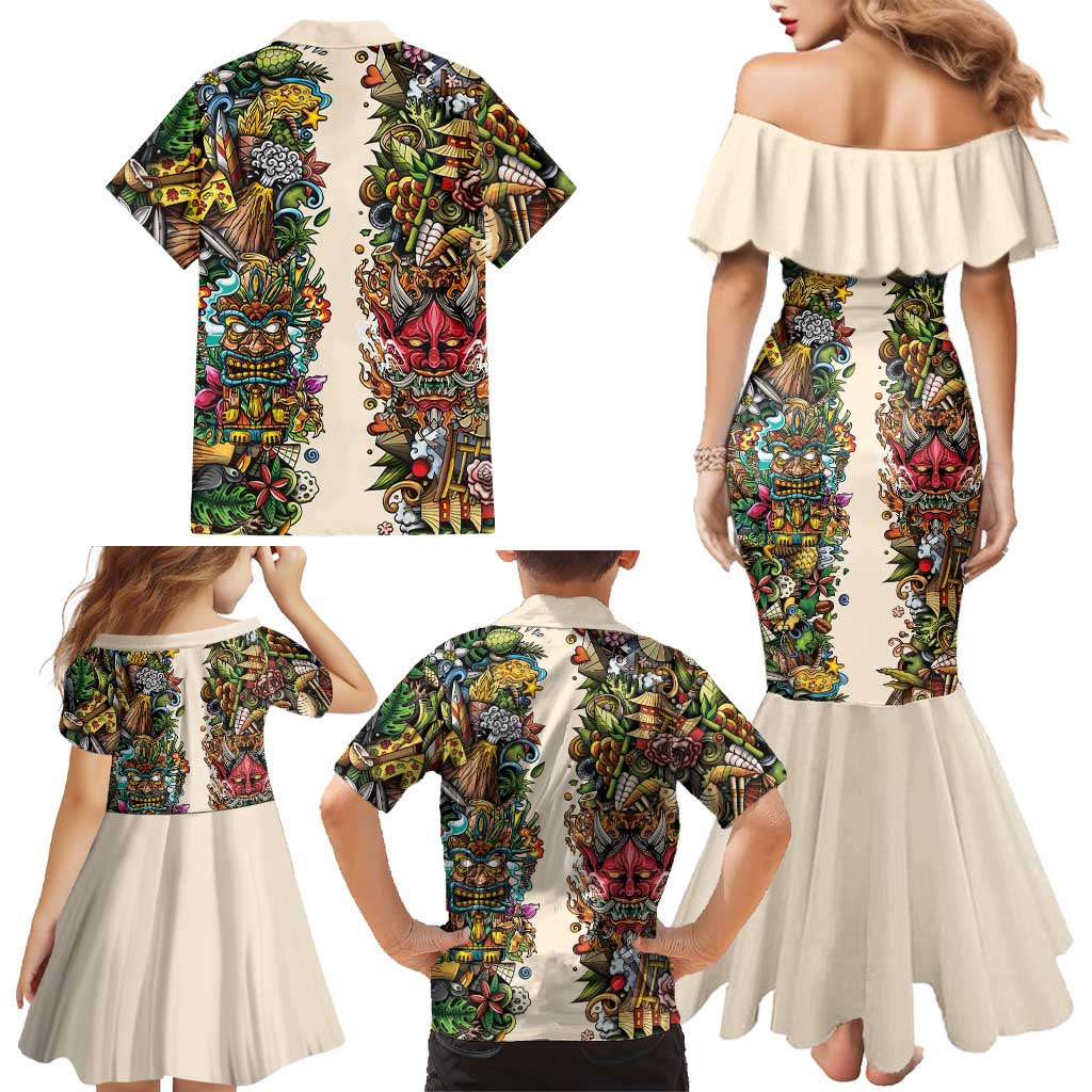 Hawaii And Japan Family Matching Mermaid Dress and Hawaiian Shirt Tiki With Oni Mask LT05 - Polynesian Pride
