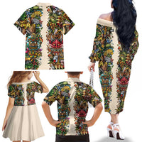 Hawaii And Japan Family Matching Off The Shoulder Long Sleeve Dress and Hawaiian Shirt Tiki With Oni Mask LT05 - Polynesian Pride