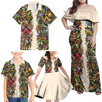 Hawaii And Japan Family Matching Off Shoulder Maxi Dress and Hawaiian Shirt Tiki With Oni Mask LT05 - Polynesian Pride