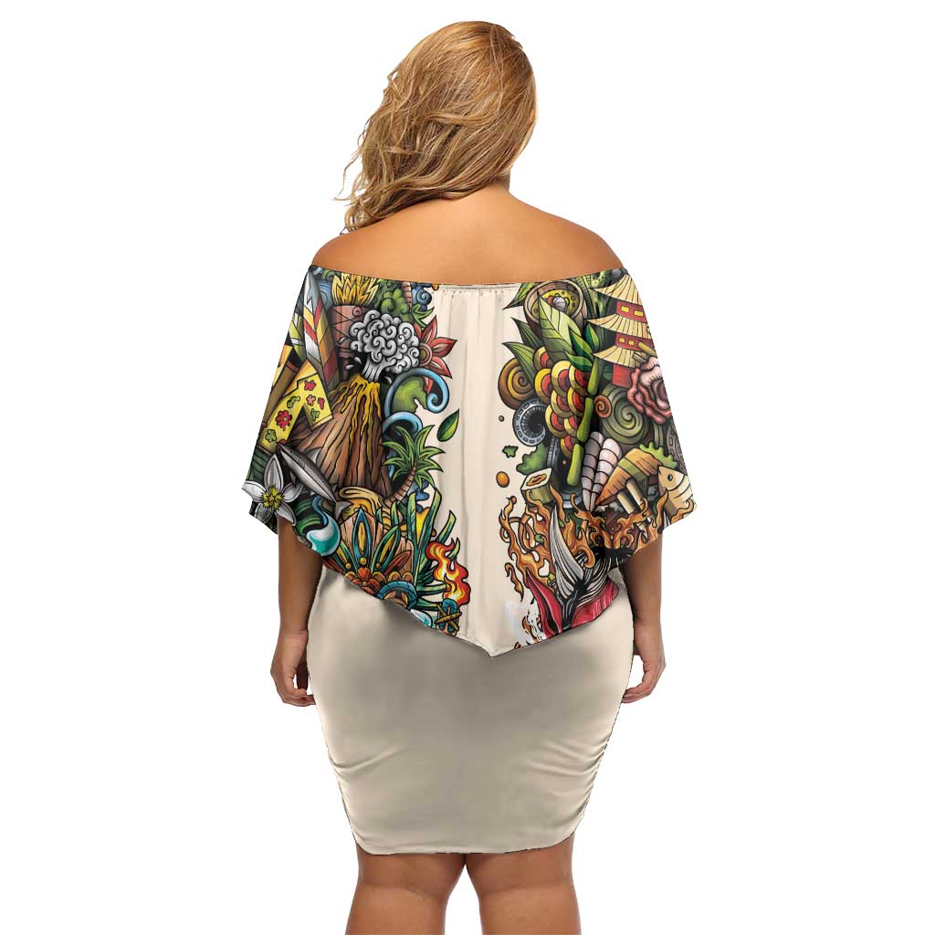 Hawaii And Japan Family Matching Off Shoulder Short Dress and Hawaiian Shirt Tiki With Oni Mask LT05 - Polynesian Pride