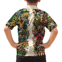 Hawaii And Japan Family Matching Short Sleeve Bodycon Dress and Hawaiian Shirt Tiki With Oni Mask LT05 - Polynesian Pride
