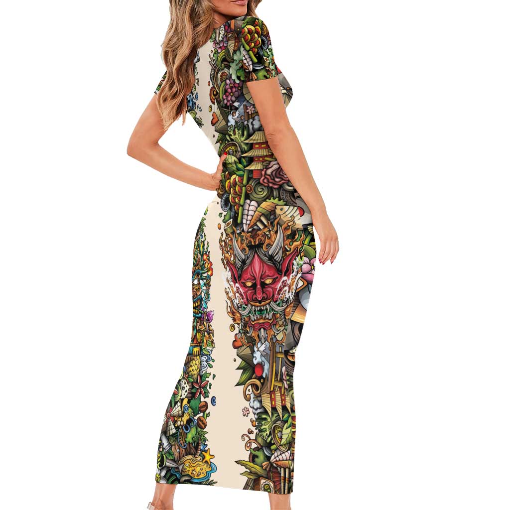 Hawaii And Japan Family Matching Short Sleeve Bodycon Dress and Hawaiian Shirt Tiki With Oni Mask LT05 - Polynesian Pride