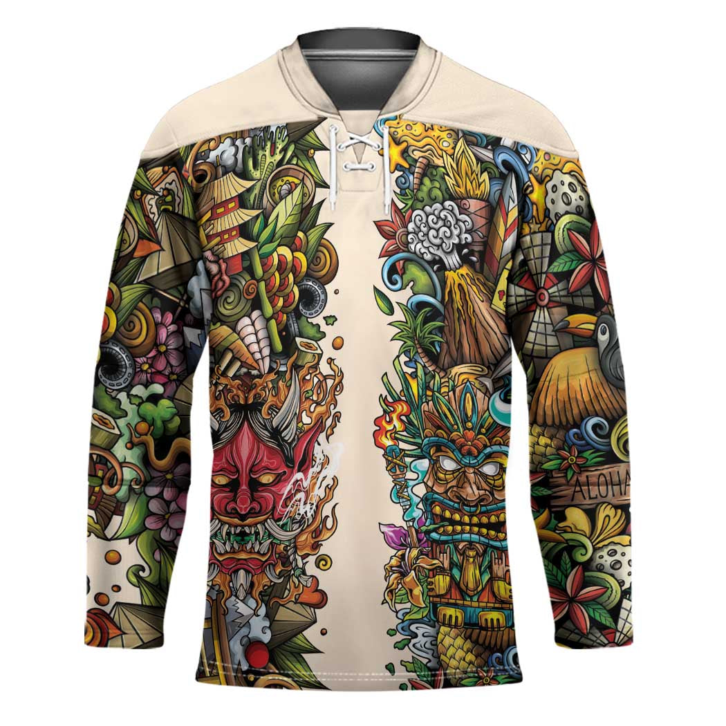 Hawaii And Japan Hockey Jersey Tiki With Oni Mask - Polynesian Pride
