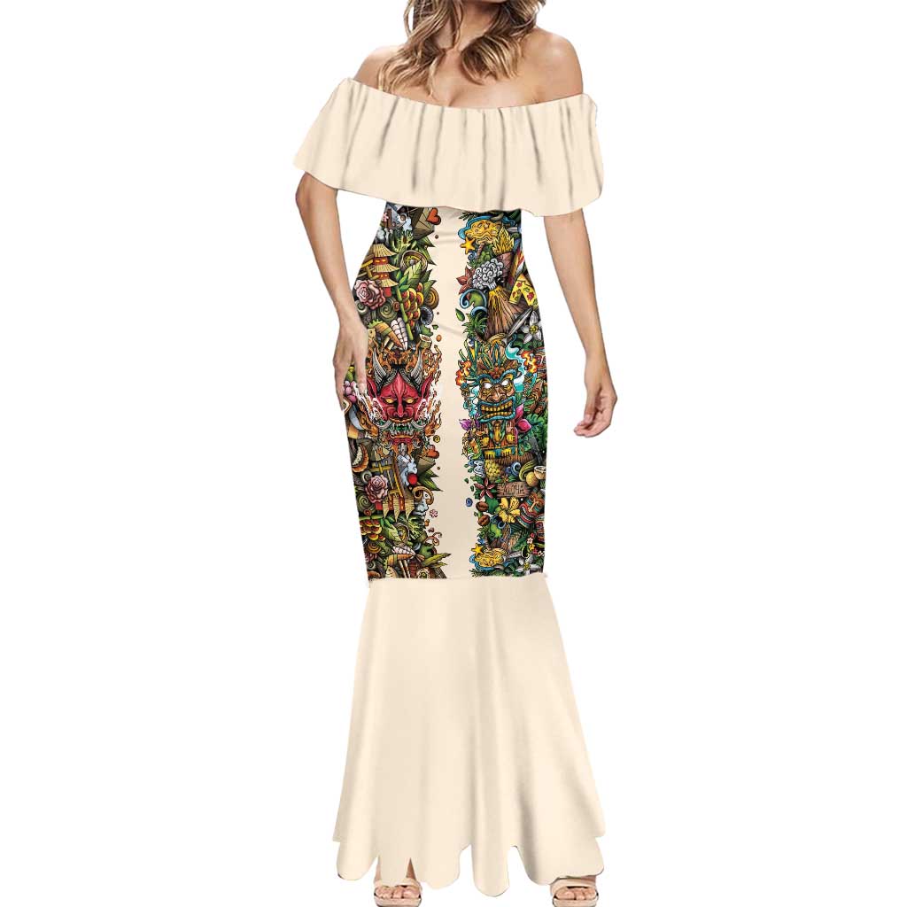 Hawaii And Japan Mermaid Dress Tiki With Oni Mask - Polynesian Pride
