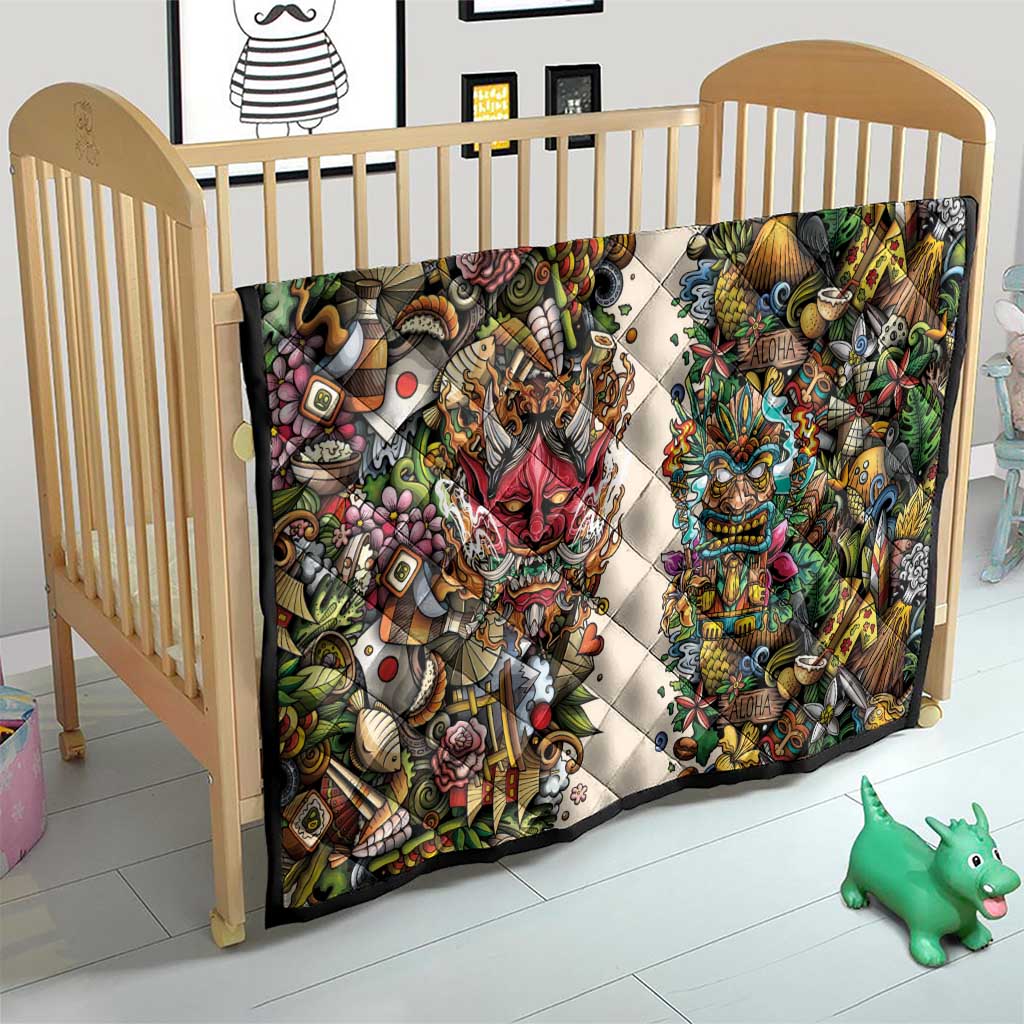Hawaii And Japan Quilt Tiki With Oni Mask - Polynesian Pride