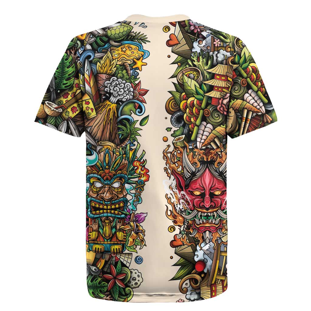 Hawaii And Japan Rugby Jersey Tiki With Oni Mask - Polynesian Pride