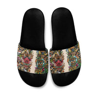 Hawaii And Japan Slide Sandals Tiki With Oni Mask - Polynesian Pride