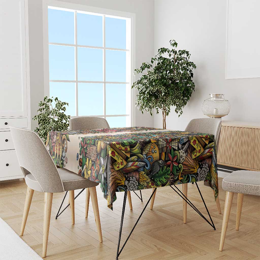Hawaii And Japan Tablecloth Tiki With Oni Mask - Polynesian Pride
