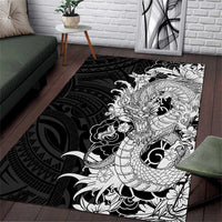 Hawaiian And Japanese Culture Area Rug Irezumi Dragon With Polynesian Pattern Black LT05 Black - Polynesian Pride