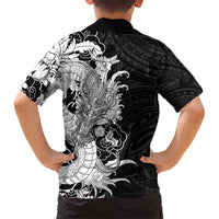 Hawaiian And Japanese Culture Family Matching Off Shoulder Short Dress and Hawaiian Shirt Irezumi Dragon With Polynesian Pattern Black LT05 - Polynesian Pride