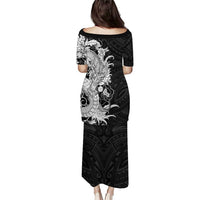 Hawaiian And Japanese Culture Family Matching Puletasi and Hawaiian Shirt Irezumi Dragon With Polynesian Pattern Black LT05 - Polynesian Pride