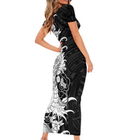 Hawaiian And Japanese Culture Family Matching Short Sleeve Bodycon Dress and Hawaiian Shirt Irezumi Dragon With Polynesian Pattern Black LT05 - Polynesian Pride