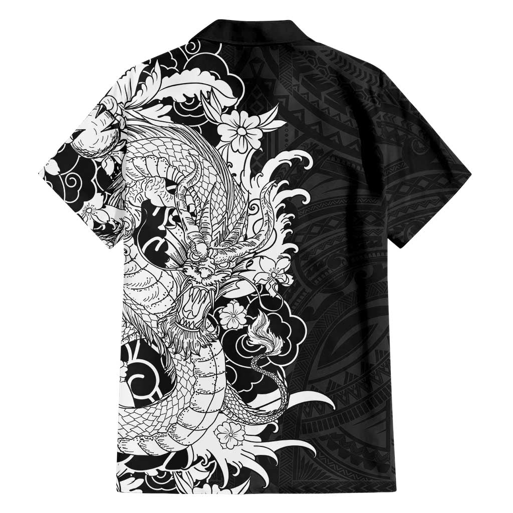 Hawaiian And Japanese Culture Family Matching Summer Maxi Dress and Hawaiian Shirt Irezumi Dragon With Polynesian Pattern Black LT05 - Polynesian Pride