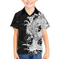 Hawaiian And Japanese Culture Family Matching Summer Maxi Dress and Hawaiian Shirt Irezumi Dragon With Polynesian Pattern Black LT05 Son's Shirt Black - Polynesian Pride