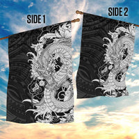 Hawaiian And Japanese Culture Garden Flag Irezumi Dragon With Polynesian Pattern Black LT05 - Polynesian Pride