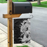 Hawaiian And Japanese Culture Garden Flag Irezumi Dragon With Polynesian Pattern Black LT05 - Polynesian Pride