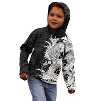 Hawaiian And Japanese Culture Kid Hoodie Irezumi Dragon With Polynesian Pattern Black - Polynesian Pride
