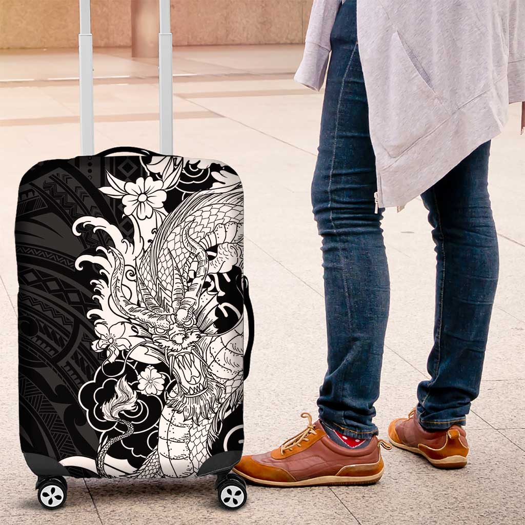 Hawaiian And Japanese Culture Luggage Cover Irezumi Dragon With Polynesian Pattern Black LT05 Black - Polynesian Pride
