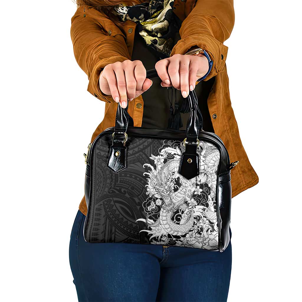 Hawaiian And Japanese Culture Shoulder Handbag Irezumi Dragon With Polynesian Pattern Black LT05 One Size Black - Polynesian Pride