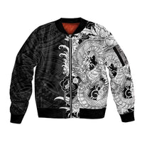 Hawaiian And Japanese Culture Sleeve Zip Bomber Jacket Irezumi Dragon With Polynesian Pattern Black LT05 Unisex Black - Polynesian Pride