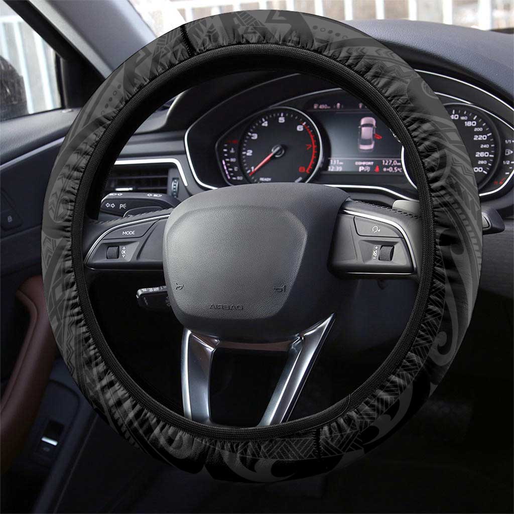 Hawaiian And Japanese Culture Steering Wheel Cover Irezumi Dragon With Polynesian Pattern Black - Polynesian Pride