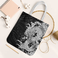 Hawaiian And Japanese Culture Tote Bag Irezumi Dragon With Polynesian Pattern Black LT05 White Strap One Size Black - Polynesian Pride
