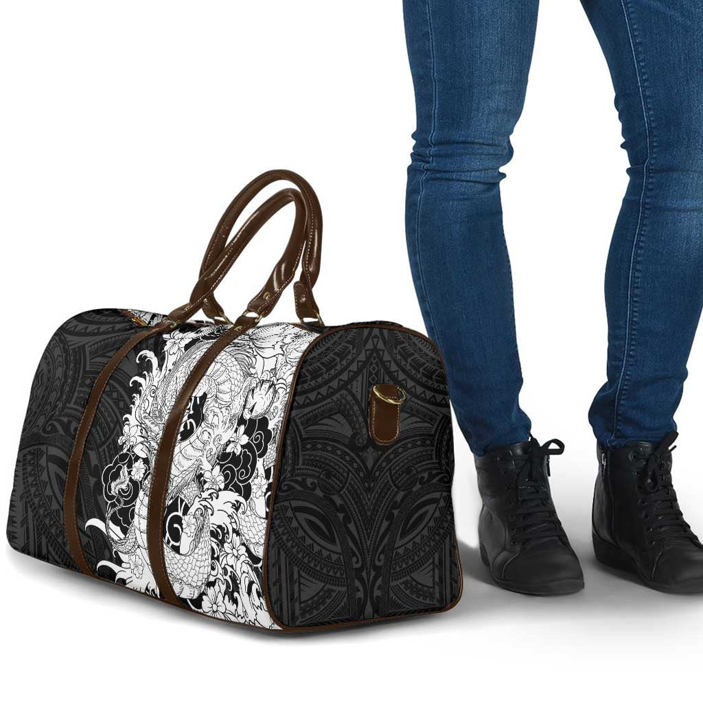 Hawaiian And Japanese Culture Travel Bag Irezumi Dragon With Polynesian Pattern Black LT05 - Polynesian Pride
