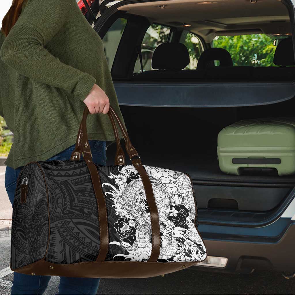 Hawaiian And Japanese Culture Travel Bag Irezumi Dragon With Polynesian Pattern Black LT05 - Polynesian Pride