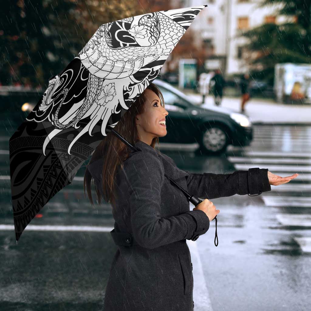 Hawaiian And Japanese Culture Umbrella Irezumi Dragon With Polynesian Pattern Black - Polynesian Pride