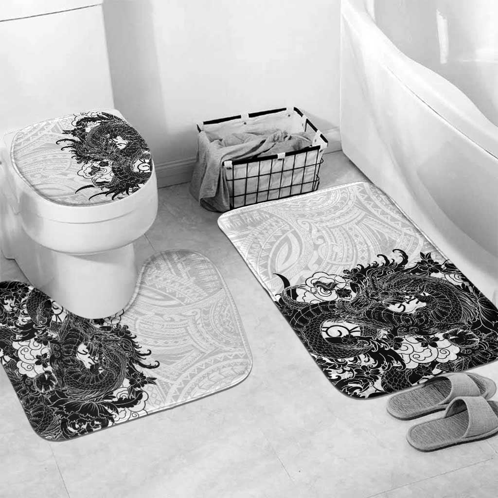 Hawaiian And Japanese Culture Bathroom Set Irezumi Dragon With Polynesian Pattern White LT05 Mat Set Only (3 pcs) One Size White - Polynesian Pride