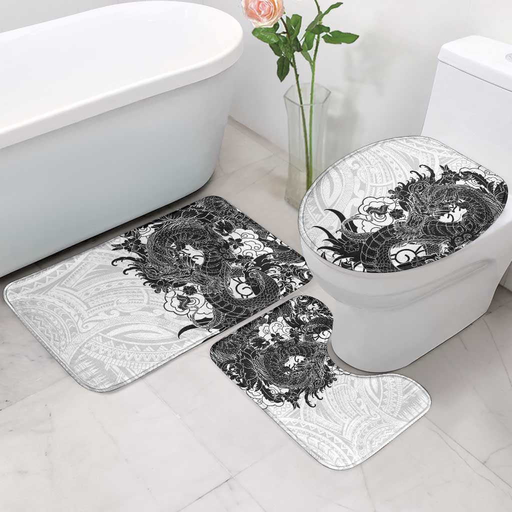Hawaiian And Japanese Culture Bathroom Set Irezumi Dragon With Polynesian Pattern White LT05 - Polynesian Pride