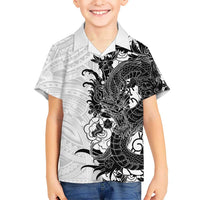 Hawaiian And Japanese Culture Family Matching Off The Shoulder Long Sleeve Dress and Hawaiian Shirt Irezumi Dragon With Polynesian Pattern White LT05 Son's Shirt White - Polynesian Pride