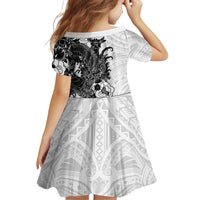 Hawaiian And Japanese Culture Family Matching Off Shoulder Short Dress and Hawaiian Shirt Irezumi Dragon With Polynesian Pattern White LT05 - Polynesian Pride