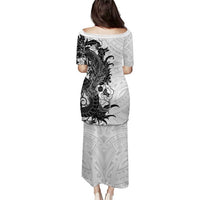 Hawaiian And Japanese Culture Family Matching Puletasi and Hawaiian Shirt Irezumi Dragon With Polynesian Pattern White LT05 - Polynesian Pride