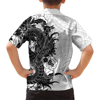Hawaiian And Japanese Culture Family Matching Short Sleeve Bodycon Dress and Hawaiian Shirt Irezumi Dragon With Polynesian Pattern White LT05 - Polynesian Pride
