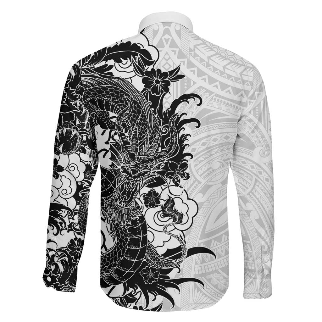 Hawaiian And Japanese Culture Family Matching Summer Maxi Dress and Hawaiian Shirt Irezumi Dragon With Polynesian Pattern White LT05 - Polynesian Pride