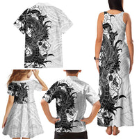Hawaiian And Japanese Culture Family Matching Tank Maxi Dress and Hawaiian Shirt Irezumi Dragon With Polynesian Pattern White LT05 - Polynesian Pride