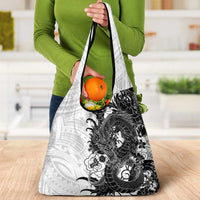Hawaiian And Japanese Culture Grocery Bag Irezumi Dragon With Polynesian Pattern White LT05 - Polynesian Pride