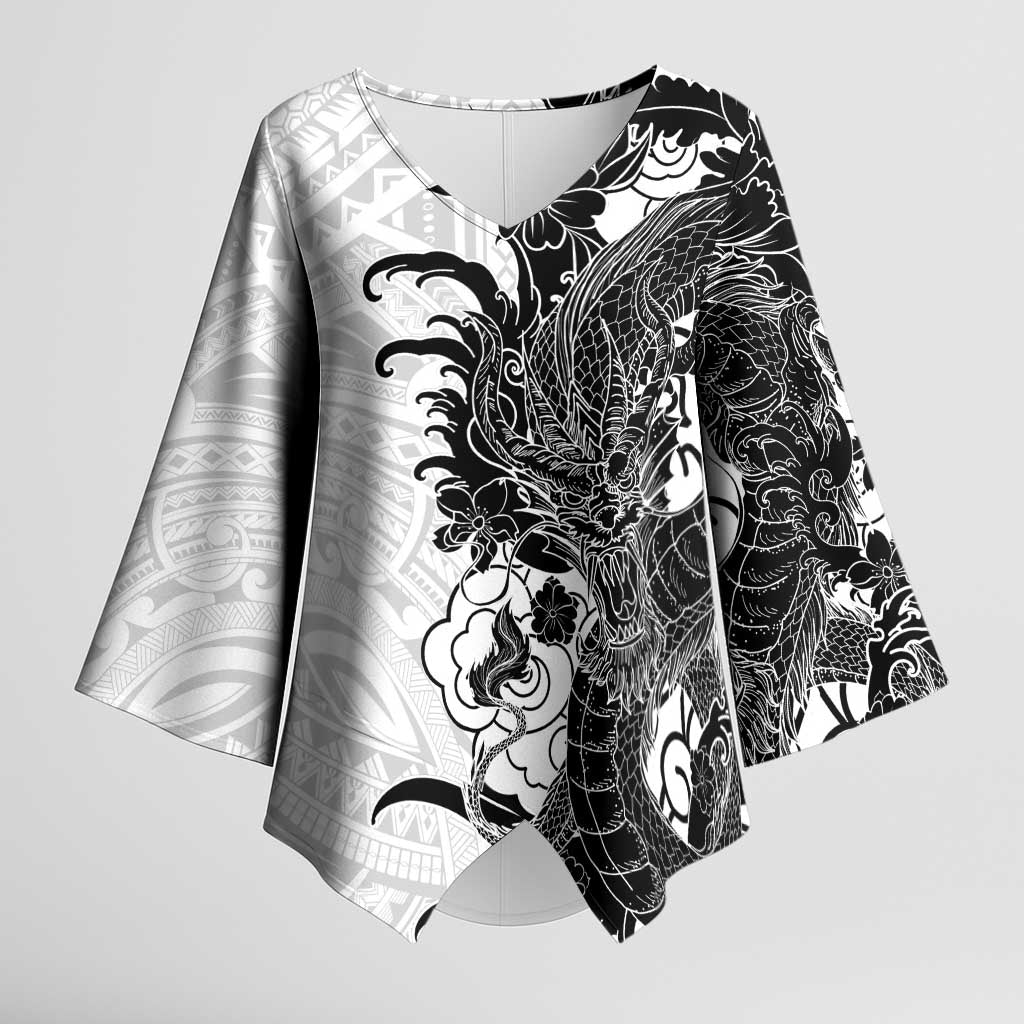 Hawaiian And Japanese Culture Kimono Sleeve Blouse Irezumi Dragon With Polynesian Pattern White LT05 Female White - Polynesian Pride