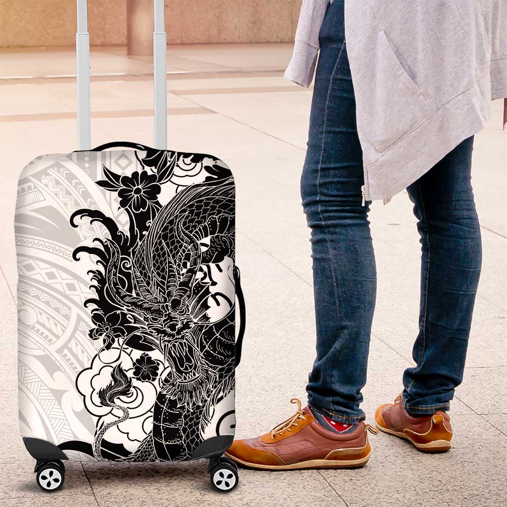 Hawaiian And Japanese Culture Luggage Cover Irezumi Dragon With Polynesian Pattern White LT05 White - Polynesian Pride