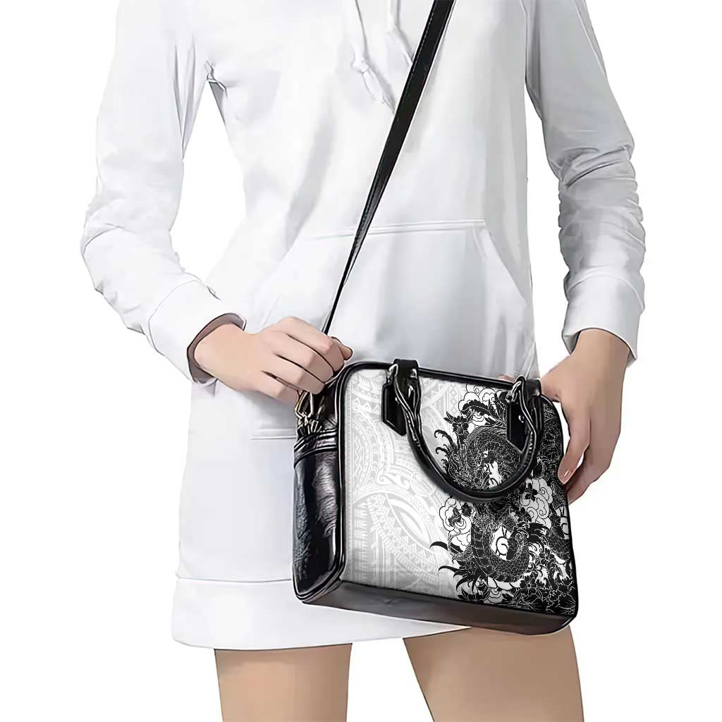 Hawaiian And Japanese Culture Shoulder Handbag Irezumi Dragon With Polynesian Pattern White - Polynesian Pride