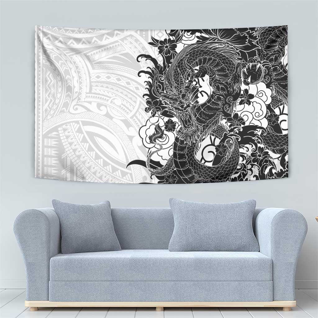 Hawaiian And Japanese Culture Tapestry Irezumi Dragon With Polynesian Pattern White LT05 - Polynesian Pride