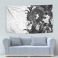Hawaiian And Japanese Culture Tapestry Irezumi Dragon With Polynesian Pattern White LT05 - Polynesian Pride