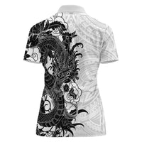 Hawaiian And Japanese Culture Women Polo Shirt Irezumi Dragon With Polynesian Pattern White - Polynesian Pride