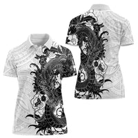 Hawaiian And Japanese Culture Women Polo Shirt Irezumi Dragon With Polynesian Pattern White - Polynesian Pride