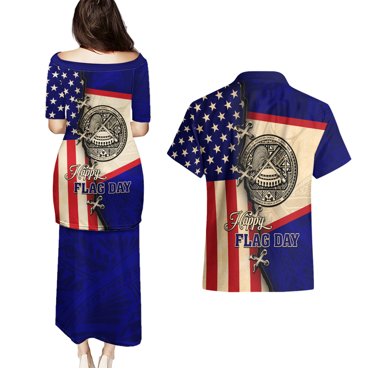American Samoa Flag Day Couples Matching Puletasi and Hawaiian Shirt Polynesian Tribal Pattern LT05 - Polynesian Pride