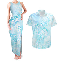 Polynesia Dolphins Under The Sea Couples Matching Tank Maxi Dress and Hawaiian Shirt Simple Style LT05 Baby Blue - Polynesian Pride