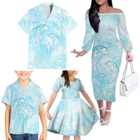Polynesia Dolphins Under The Sea Family Matching Off Shoulder Long Sleeve Dress and Hawaiian Shirt Simple Style LT05 - Polynesian Pride