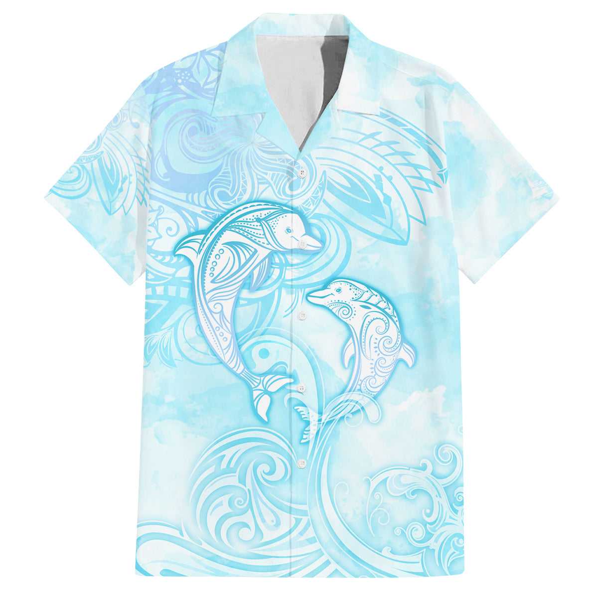 Polynesia Dolphins Under The Sea Family Matching Off Shoulder Short Dress and Hawaiian Shirt Simple Style LT05 Dad's Shirt - Short Sleeve Baby Blue - Polynesian Pride