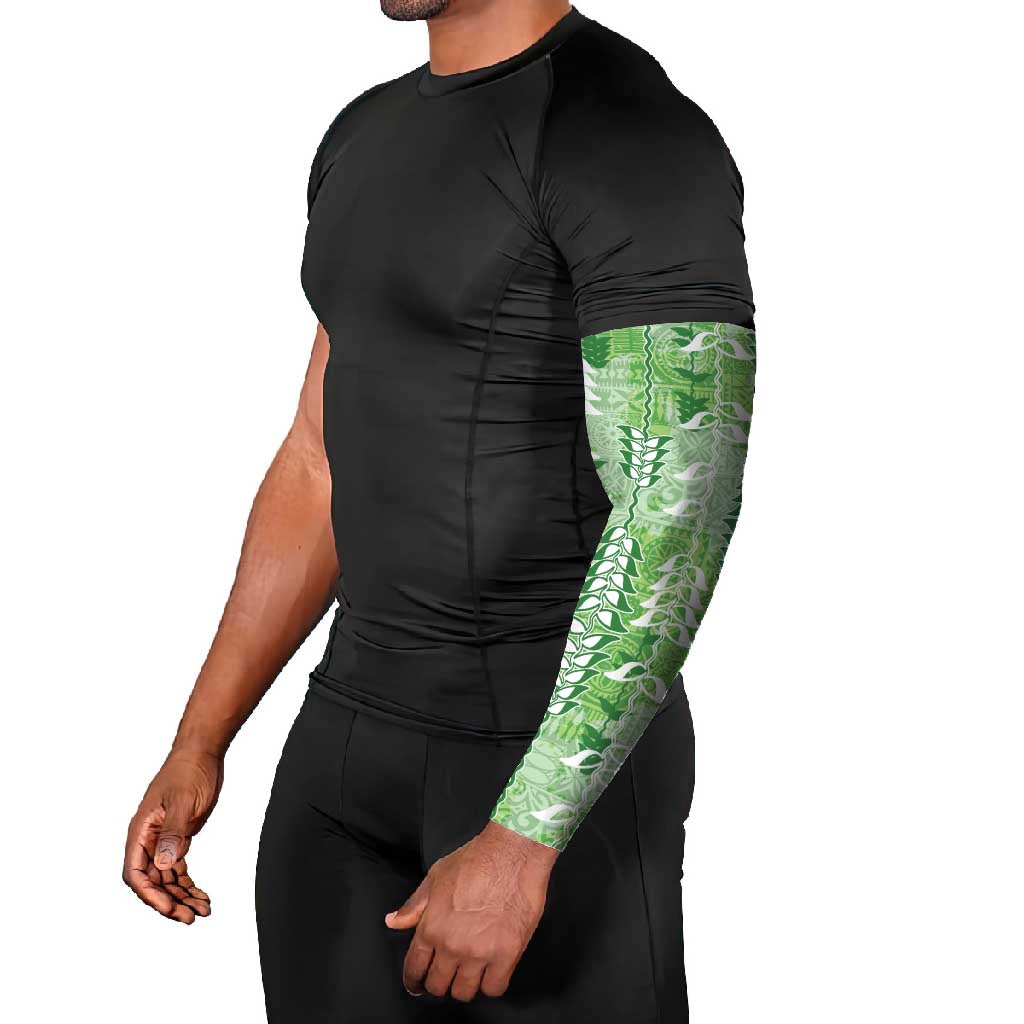Green Hawaii Tapa Pattern Arm Sleeves With Heliconia Vintage Style